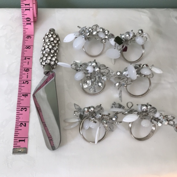 Pier 1 Imports Elegant Beaded Napkin Rings: Set of Six with cake knife. - Picture 7 of 9